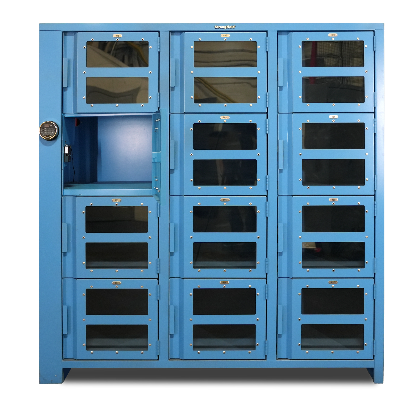 Extra Heavy Duty SIMPLE Locker - Single Input Multi-Point Locking Entry - Access Control Locker with 12 Clearview Doors  -  72" W x 24" D x 75" H