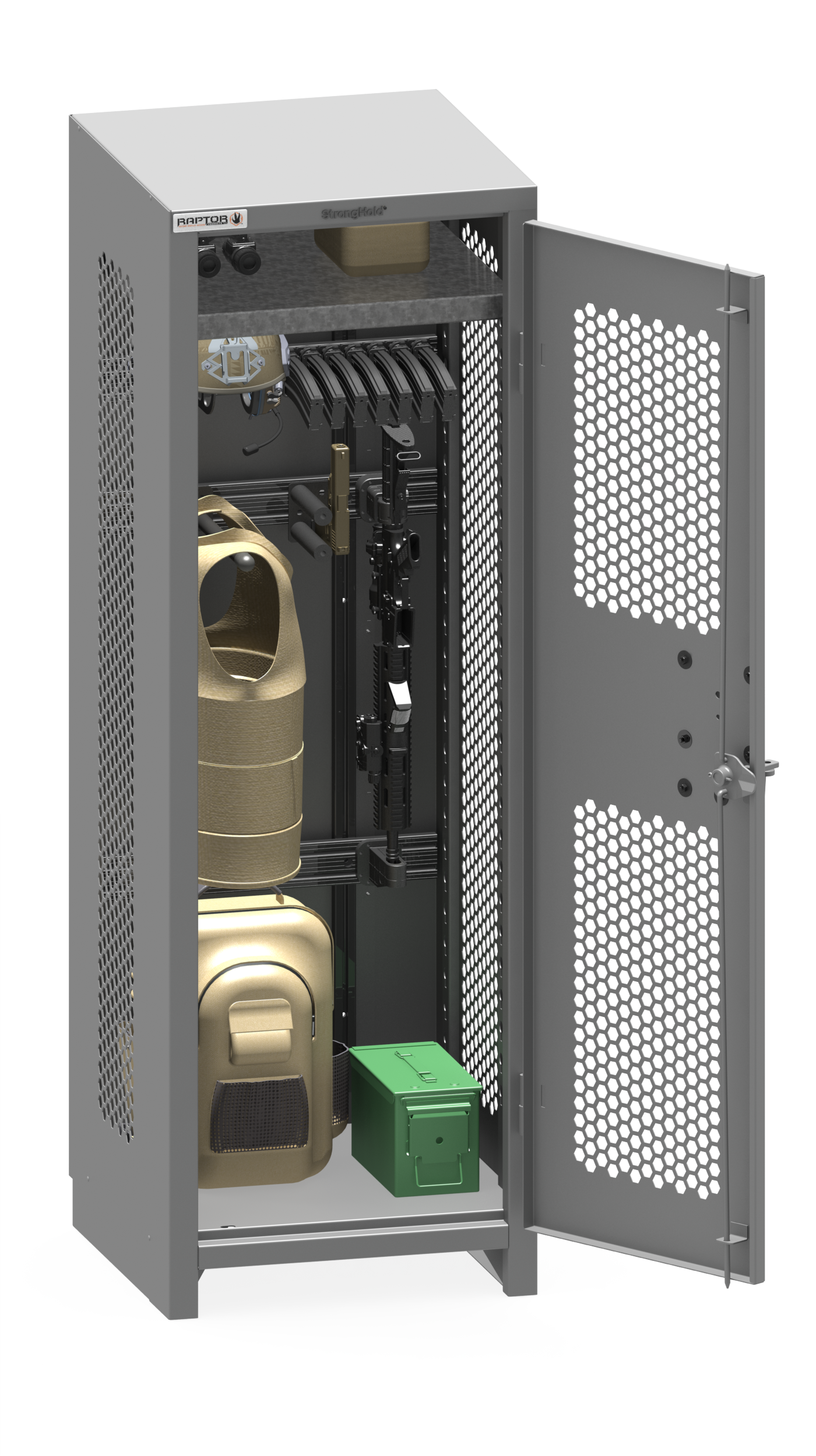 14 GA Weapons/Operator Cabinet with Ventilated Sides, Door, 1 Shelf, 3"H legs 24"W x 25"D x 75"H