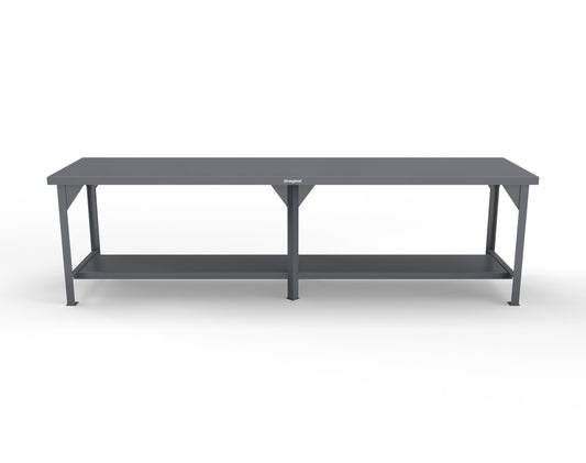 Extreme Duty 7 GA Shop Table with 1 Shelf - 120 In. W x 30 In. D x 34 In. H - T12030-7024