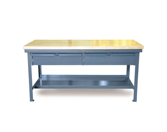 Extreme Duty 7 GA Shop Table with 1 3/4 in. Maple Top, 2 Drawers, 1 Shelf - 48 In. W x 30 In. D x 34 In. H