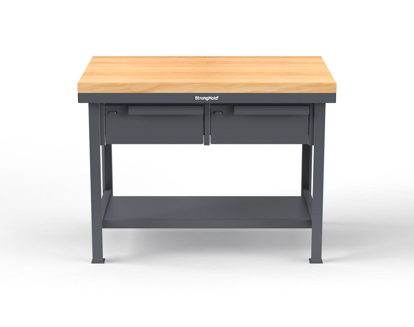 Extreme Duty 7 GA Shop Table with 1 3/4 in. Maple Top, 2 Drawers, 1 Shelf - 48 In. W x 30 In. D x 34 In. H - T4830-2DB-MT-7024