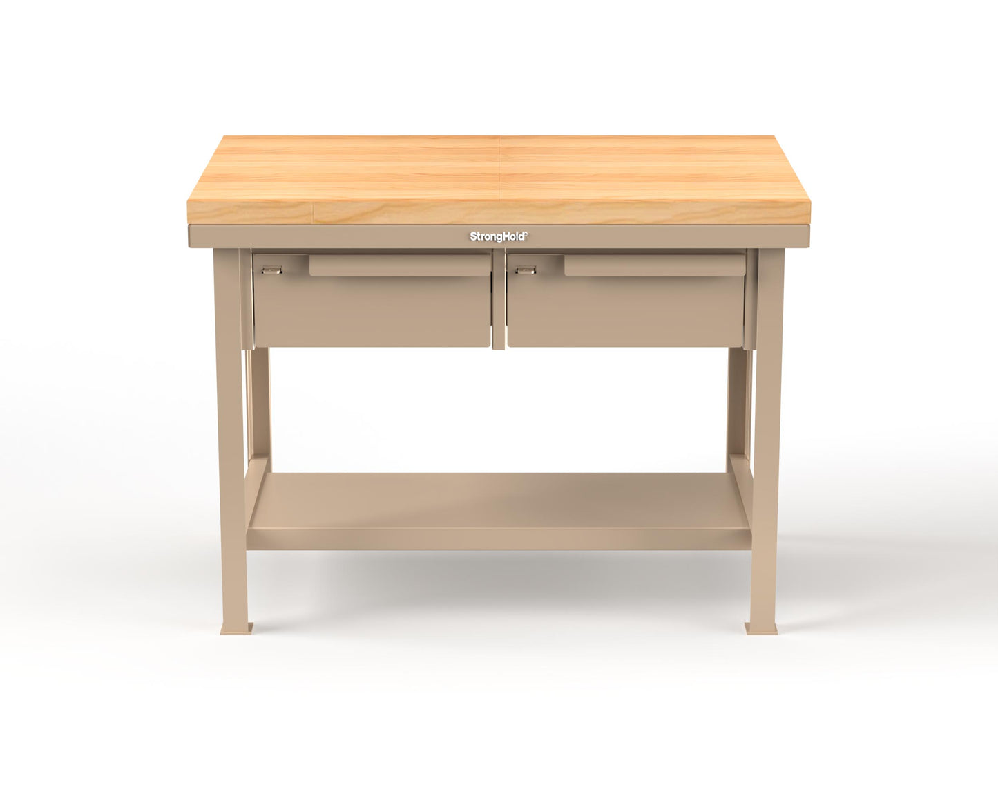 Extreme Duty 7 GA Shop Table with 1 3/4 in. Maple Top, 2 Drawers, 1 Shelf - 48 In. W x 30 In. D x 34 In. H - T4830-2DB-MT-1019