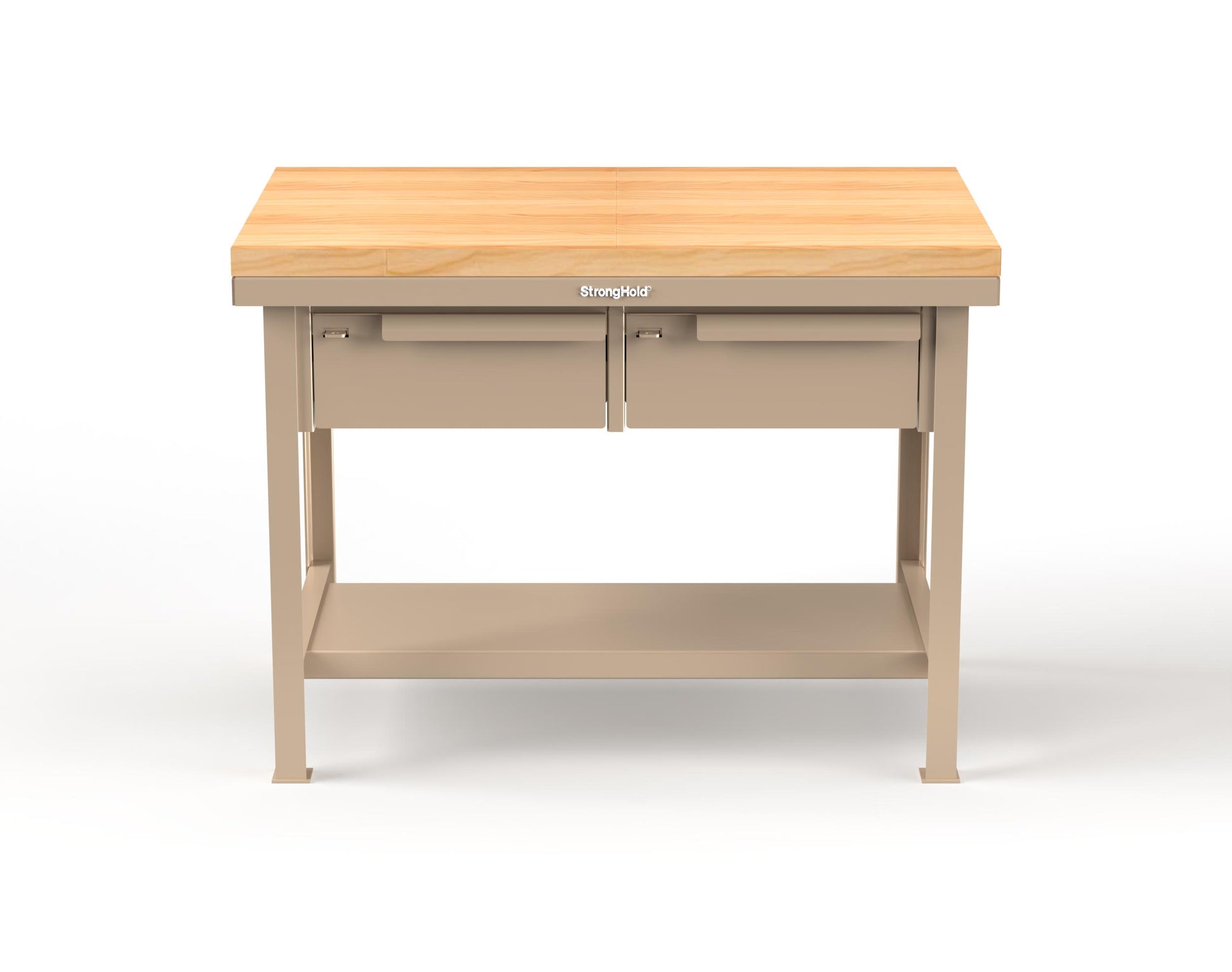 Extreme Duty 7 GA Shop Table with 1 3/4 in. Maple Top, 2 Drawers, 1 Shelf - 48 In. W x 30 In. D x 34 In. H - T4830-2DB-MT-1019