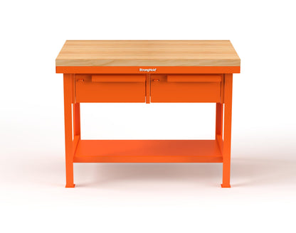 Extreme Duty 7 GA Shop Table with 1 3/4 in. Maple Top, 2 Drawers, 1 Shelf - 48 In. W x 30 In. D x 34 In. H - T4830-2DB-MT-2009