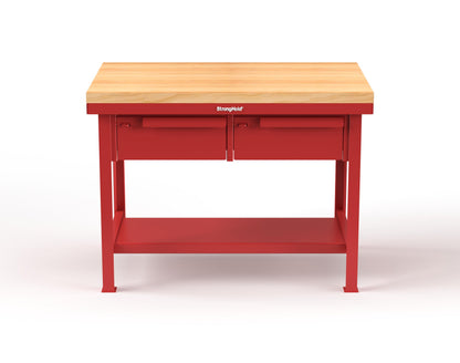 Extreme Duty 7 GA Shop Table with 1 3/4 in. Maple Top, 2 Drawers, 1 Shelf - 48 In. W x 30 In. D x 34 In. H - T4830-2DB-MT-3001