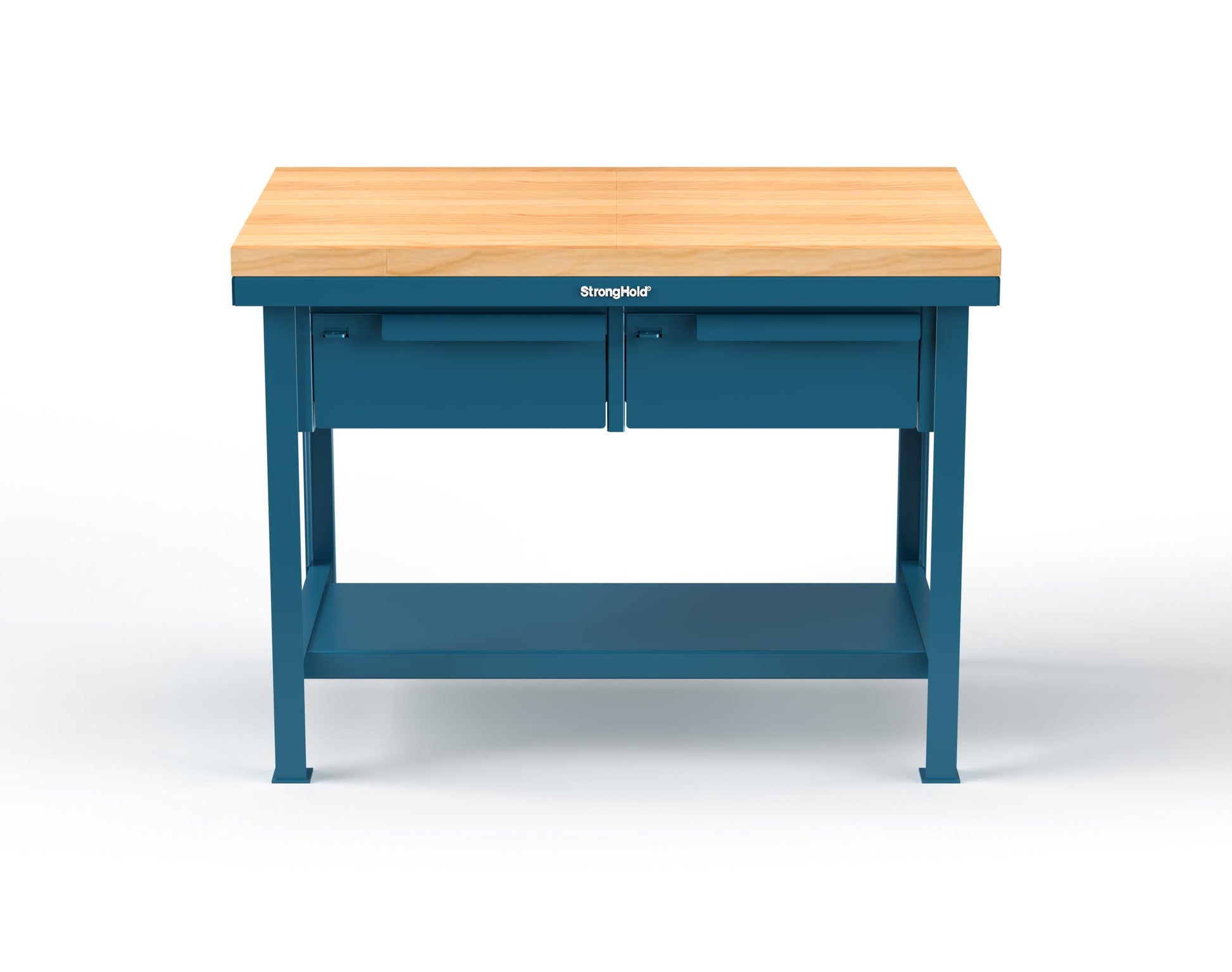 Extreme Duty 7 GA Shop Table with 1 3/4 in. Maple Top, 2 Drawers, 1 Shelf - 48 In. W x 30 In. D x 34 In. H - T4830-2DB-MT-5001