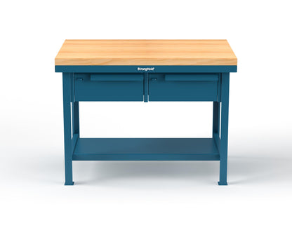 Extreme Duty 7 GA Shop Table with 1 3/4 in. Maple Top, 2 Drawers, 1 Shelf - 48 In. W x 30 In. D x 34 In. H - T4830-2DB-MT-5001