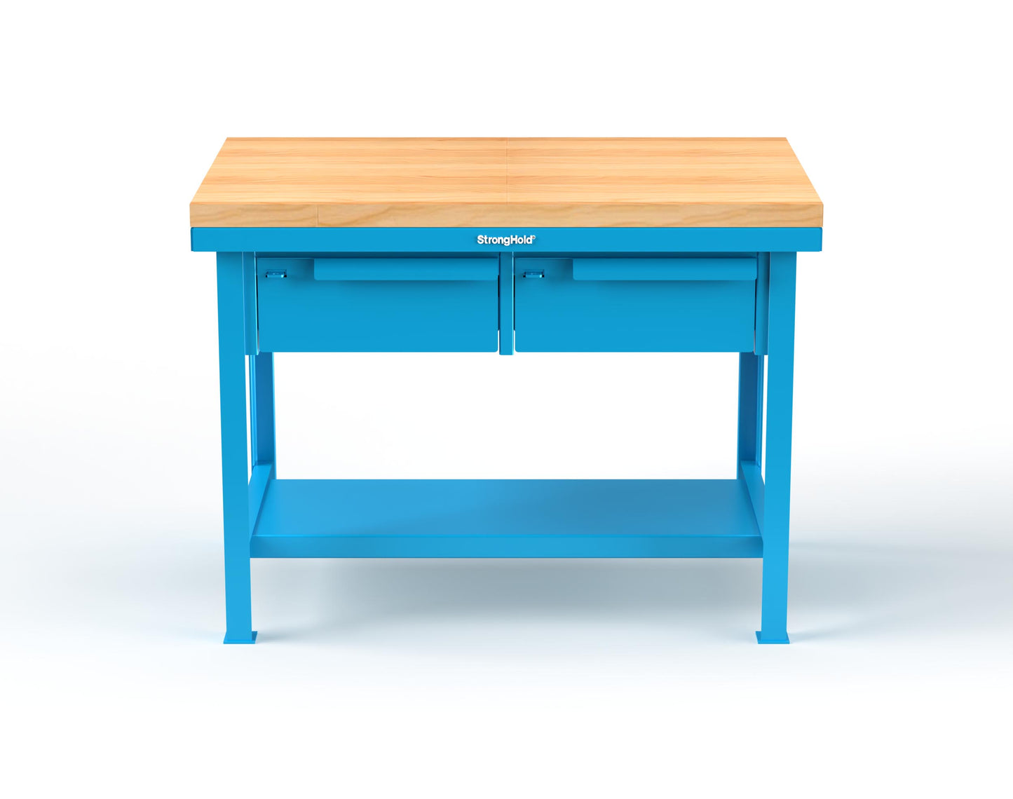 Extreme Duty 7 GA Shop Table with 1 3/4 in. Maple Top, 2 Drawers, 1 Shelf - 48 In. W x 30 In. D x 34 In. H - T4830-2DB-MT-5012