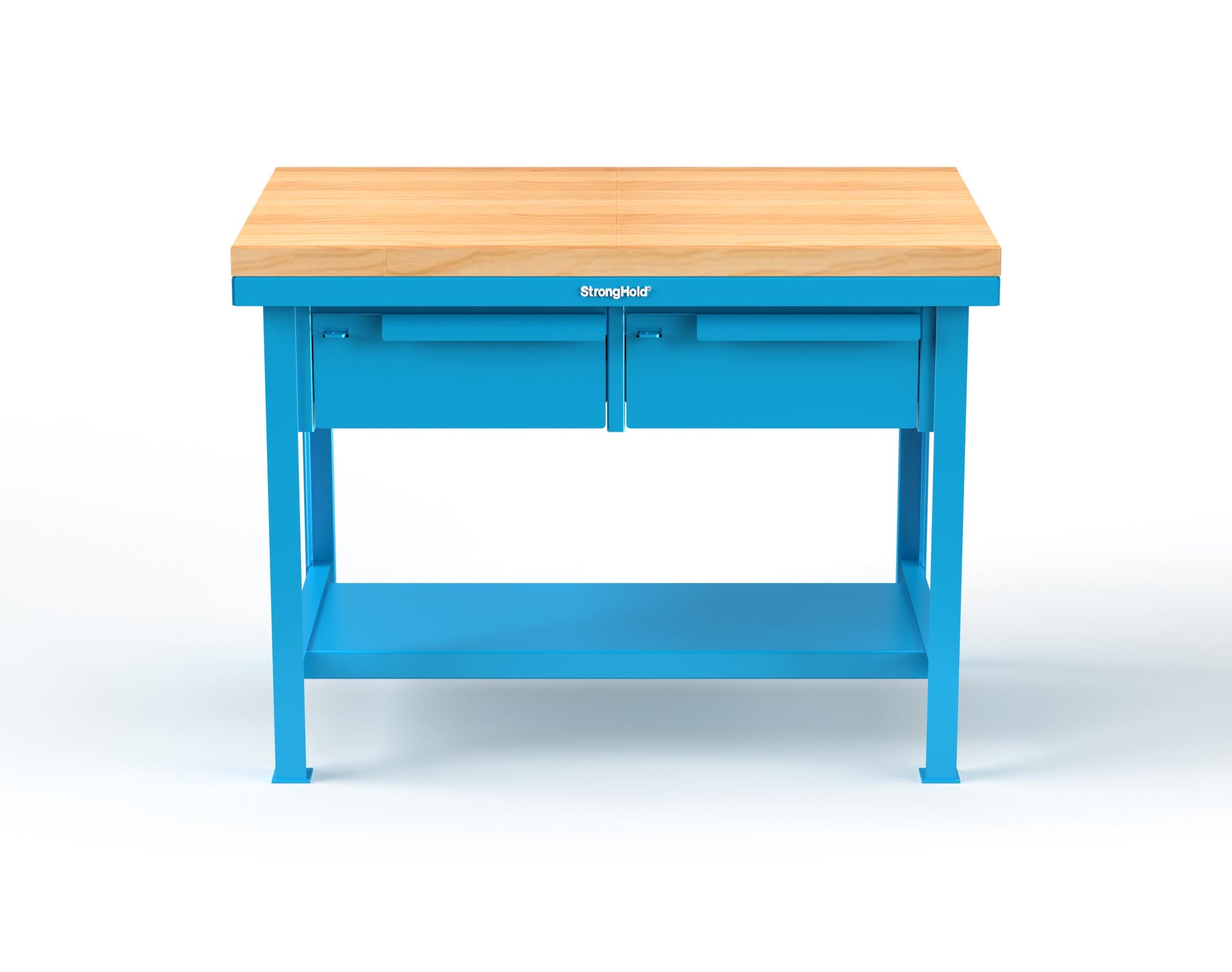 Extreme Duty 7 GA Shop Table with 1 3/4 in. Maple Top, 2 Drawers, 1 Shelf - 48 In. W x 30 In. D x 34 In. H - T4830-2DB-MT-5012