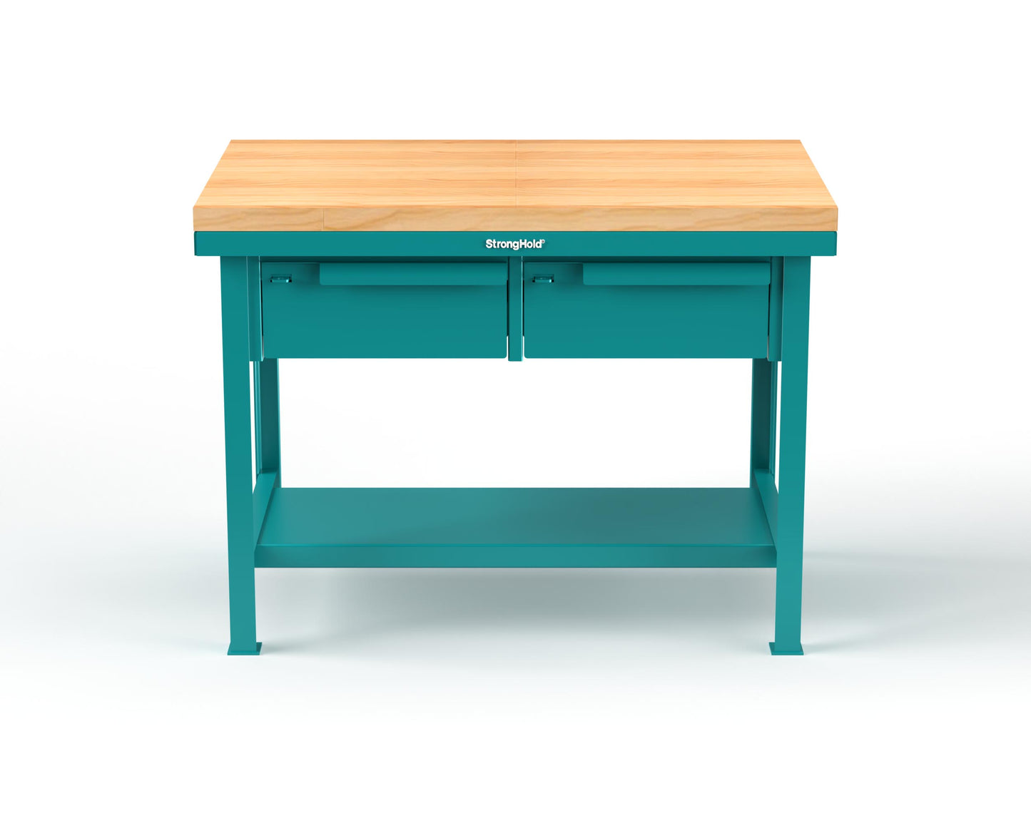 Extreme Duty 7 GA Shop Table with 1 3/4 in. Maple Top, 2 Drawers, 1 Shelf - 48 In. W x 30 In. D x 34 In. H - T4830-2DB-MT-5021