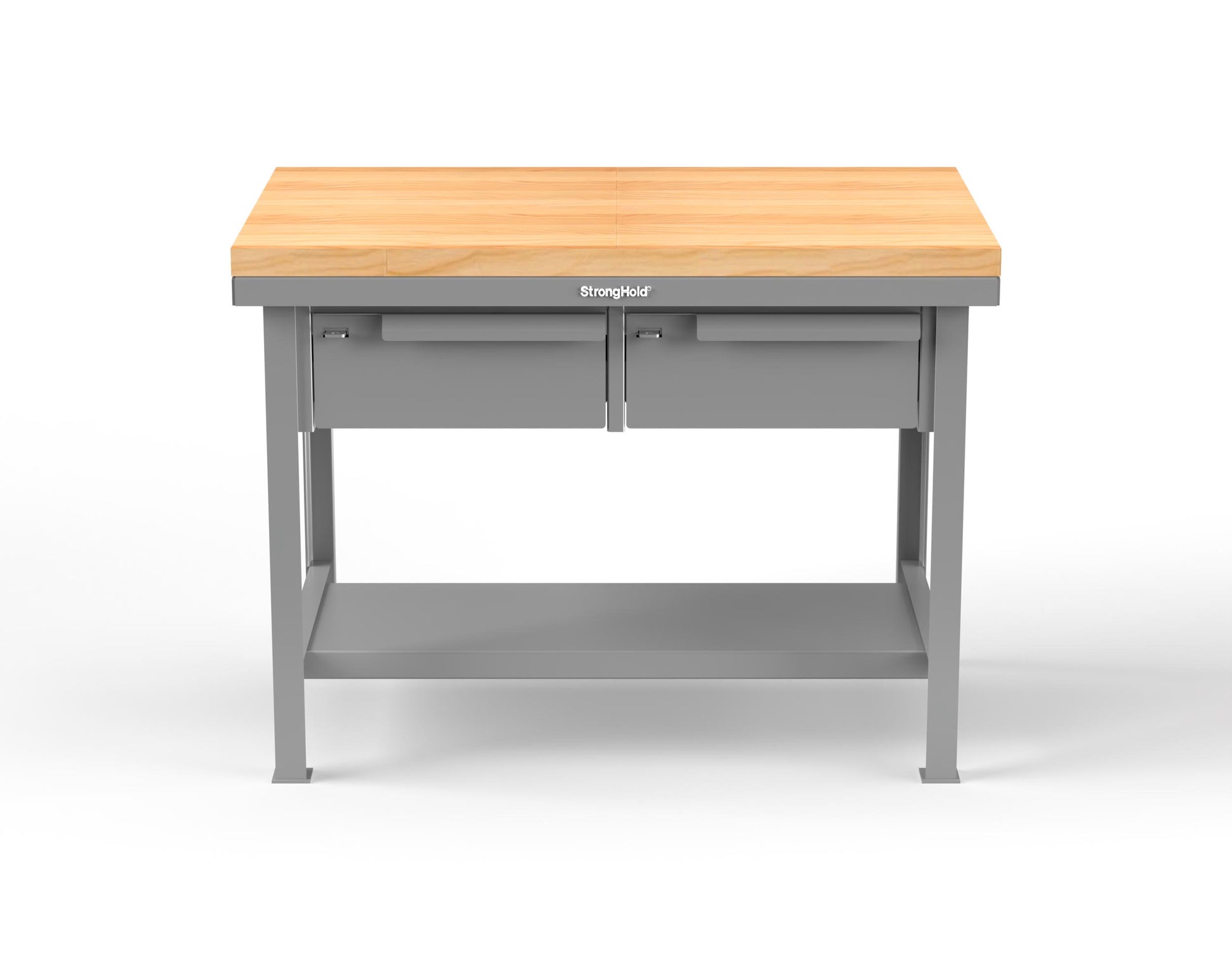 Extreme Duty 7 GA Shop Table with 1 3/4 in. Maple Top, 2 Drawers, 1 Shelf - 48 In. W x 30 In. D x 34 In. H - T4830-2DB-MT-7037