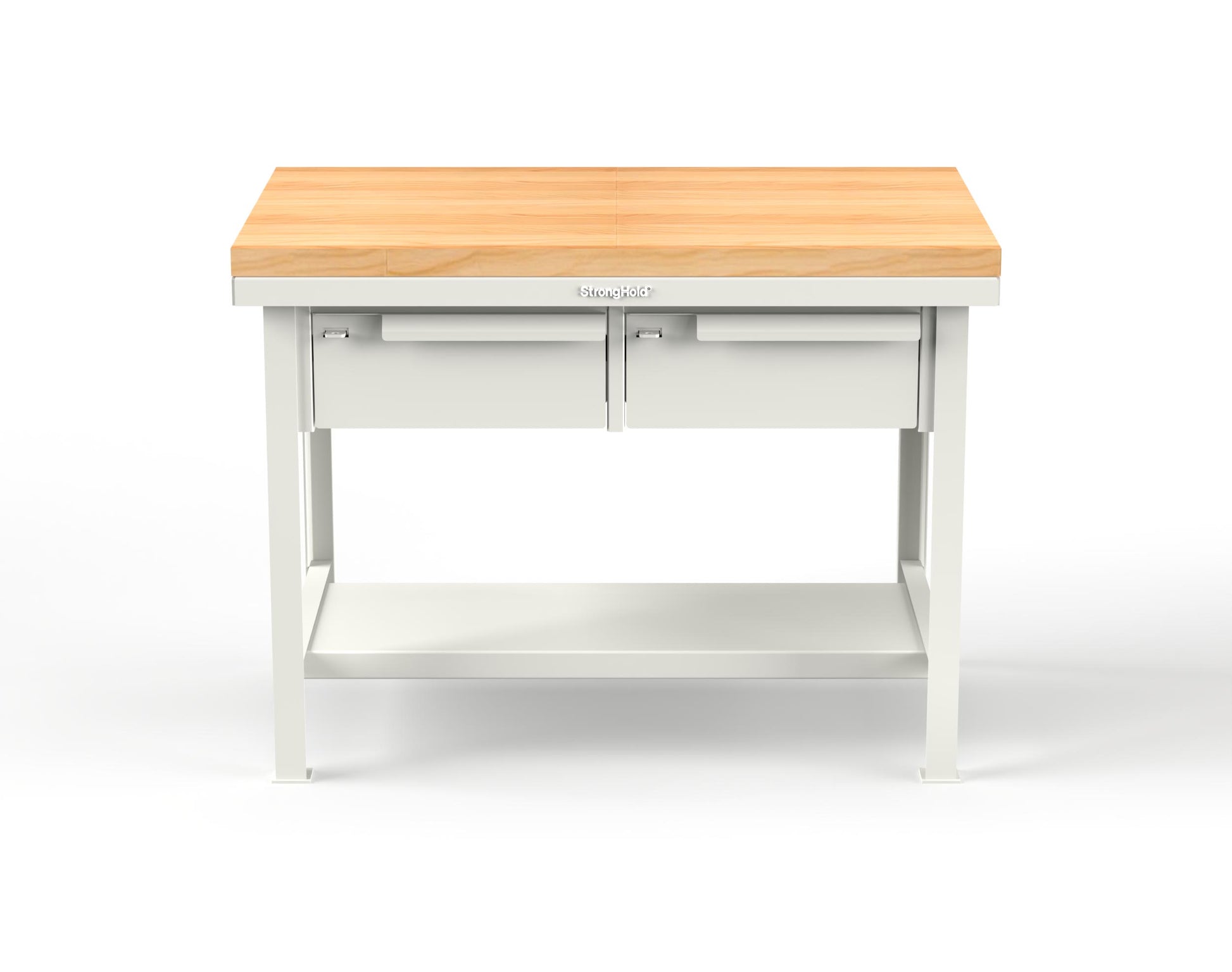 Extreme Duty 7 GA Shop Table with 1 3/4 in. Maple Top, 2 Drawers, 1 Shelf - 48 In. W x 30 In. D x 34 In. H - T4830-2DB-MT-9003