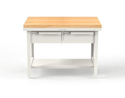 Extreme Duty 7 GA Shop Table with 1 3/4 in. Maple Top, 2 Drawers, 1 Shelf - 48 In. W x 30 In. D x 34 In. H - T4830-2DB-MT-9003