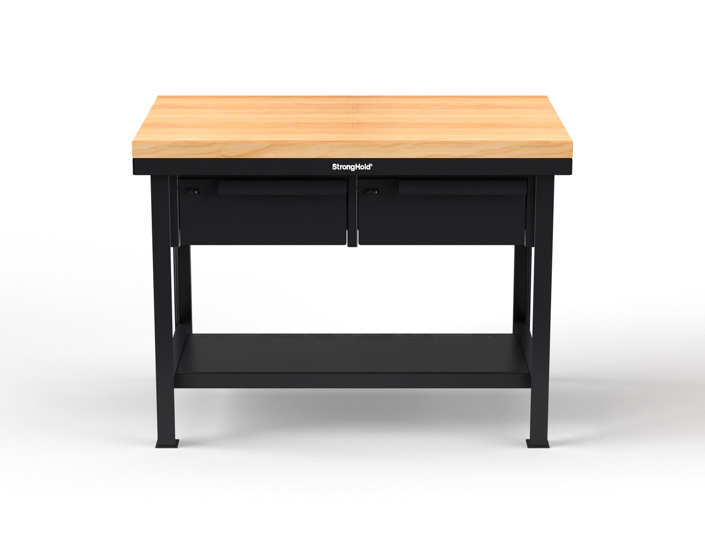 Extreme Duty 7 GA Shop Table with 1 3/4 in. Maple Top, 2 Drawers, 1 Shelf - 48 In. W x 30 In. D x 34 In. H - T4830-2DB-MT-9005