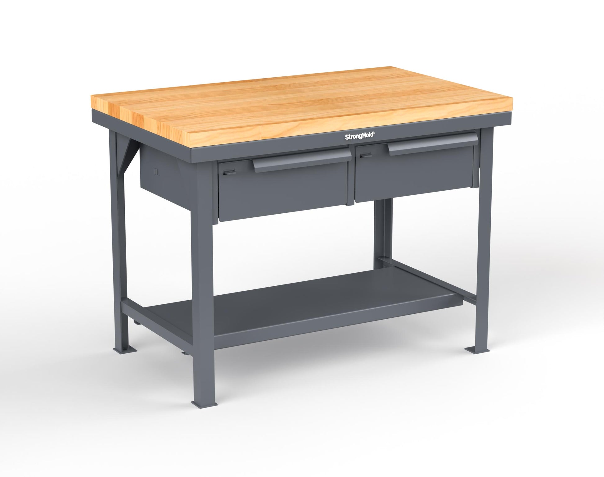Extreme Duty 7 GA Shop Table with 1 3/4 in. Maple Top, 2 Drawers, 1 Shelf - 48 In. W x 30 In. D x 34 In. H - T4830-2DB-MT-7024