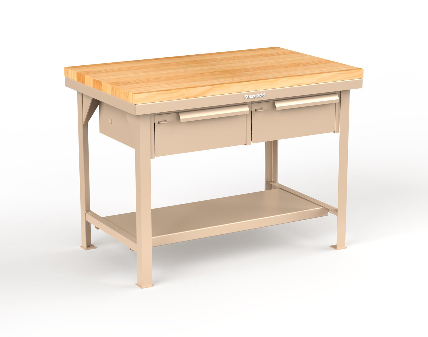 Extreme Duty 7 GA Shop Table with 1 3/4 in. Maple Top, 2 Drawers, 1 Shelf - 48 In. W x 30 In. D x 34 In. H - T4830-2DB-MT-1019