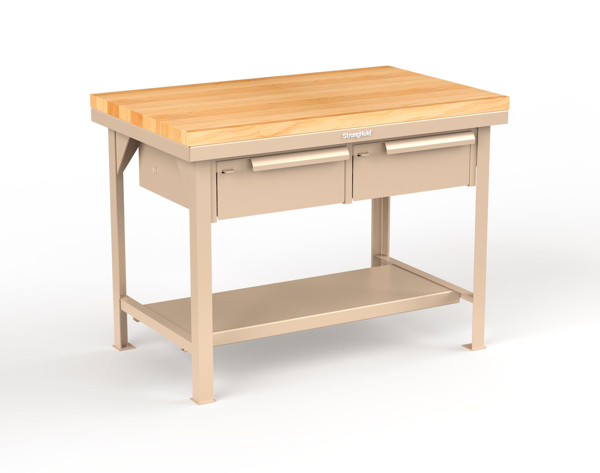 Extreme Duty 7 GA Shop Table with 1 3/4 in. Maple Top, 2 Drawers, 1 Shelf - 48 In. W x 30 In. D x 34 In. H - T4830-2DB-MT-1019