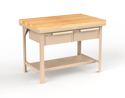 Extreme Duty 7 GA Shop Table with 1 3/4 in. Maple Top, 2 Drawers, 1 Shelf - 48 In. W x 30 In. D x 34 In. H - T4830-2DB-MT-1019