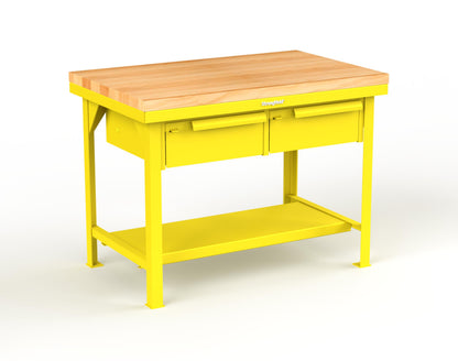 Extreme Duty 7 GA Shop Table with 1 3/4 in. Maple Top, 2 Drawers, 1 Shelf - 48 In. W x 30 In. D x 34 In. H - T4830-2DB-MT-1021