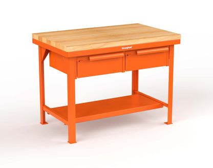 Extreme Duty 7 GA Shop Table with 1 3/4 in. Maple Top, 2 Drawers, 1 Shelf - 48 In. W x 30 In. D x 34 In. H - T4830-2DB-MT-2009