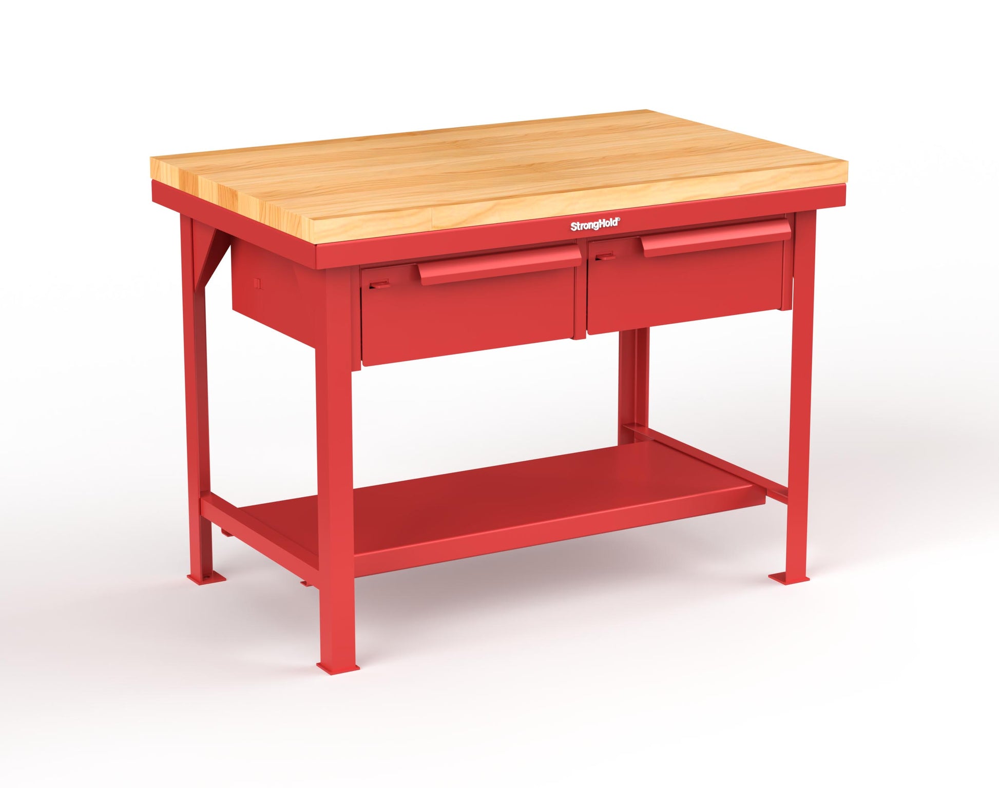 Extreme Duty 7 GA Shop Table with 1 3/4 in. Maple Top, 2 Drawers, 1 Shelf - 48 In. W x 30 In. D x 34 In. H - T4830-2DB-MT-3001