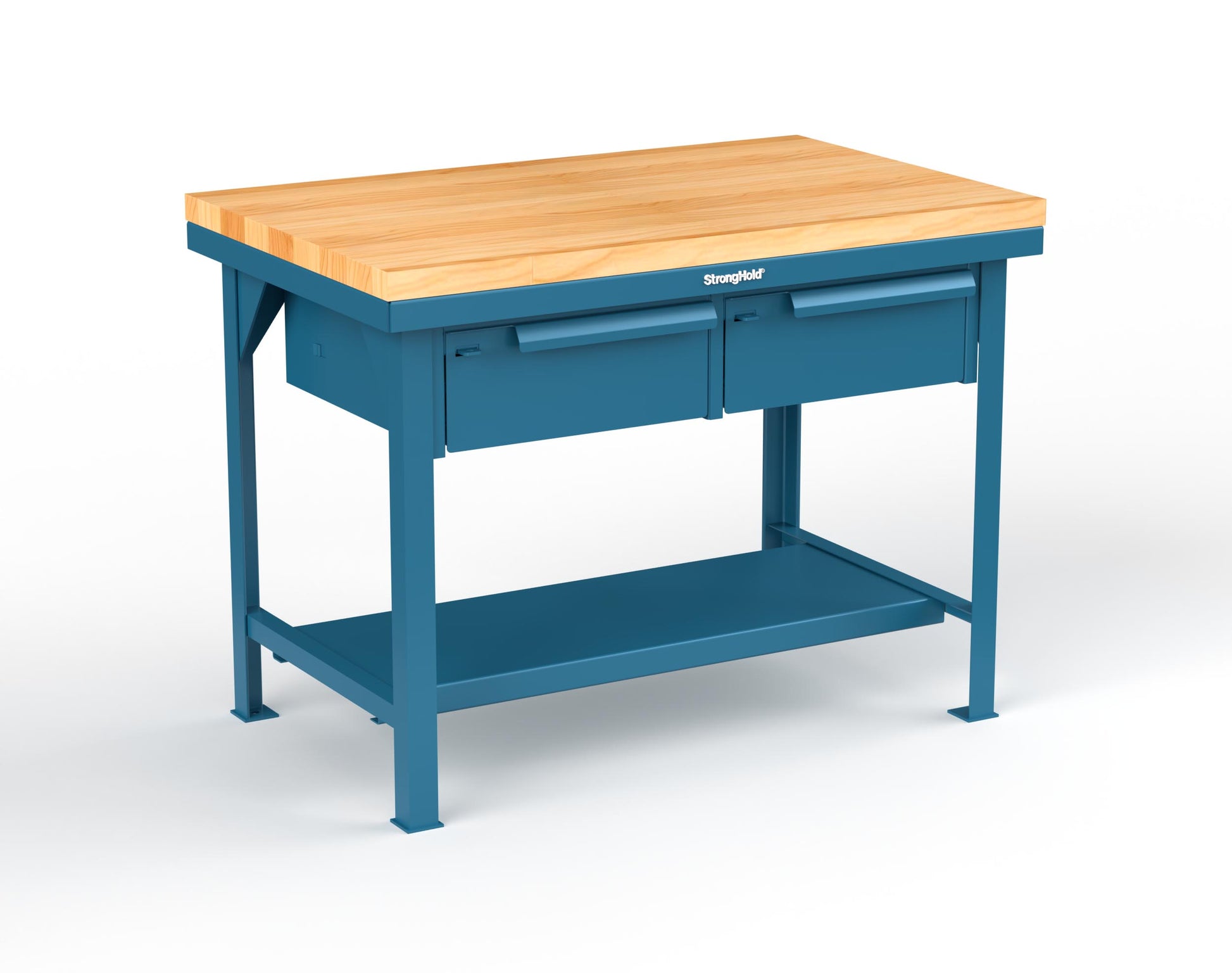 Extreme Duty 7 GA Shop Table with 1 3/4 in. Maple Top, 2 Drawers, 1 Shelf - 48 In. W x 30 In. D x 34 In. H - T4830-2DB-MT-5001
