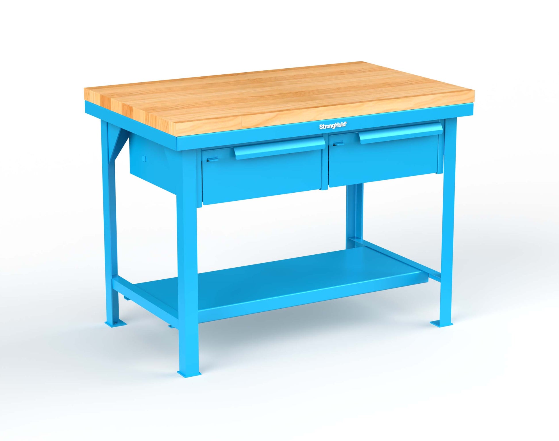 Extreme Duty 7 GA Shop Table with 1 3/4 in. Maple Top, 2 Drawers, 1 Shelf - 48 In. W x 30 In. D x 34 In. H - T4830-2DB-MT-5012