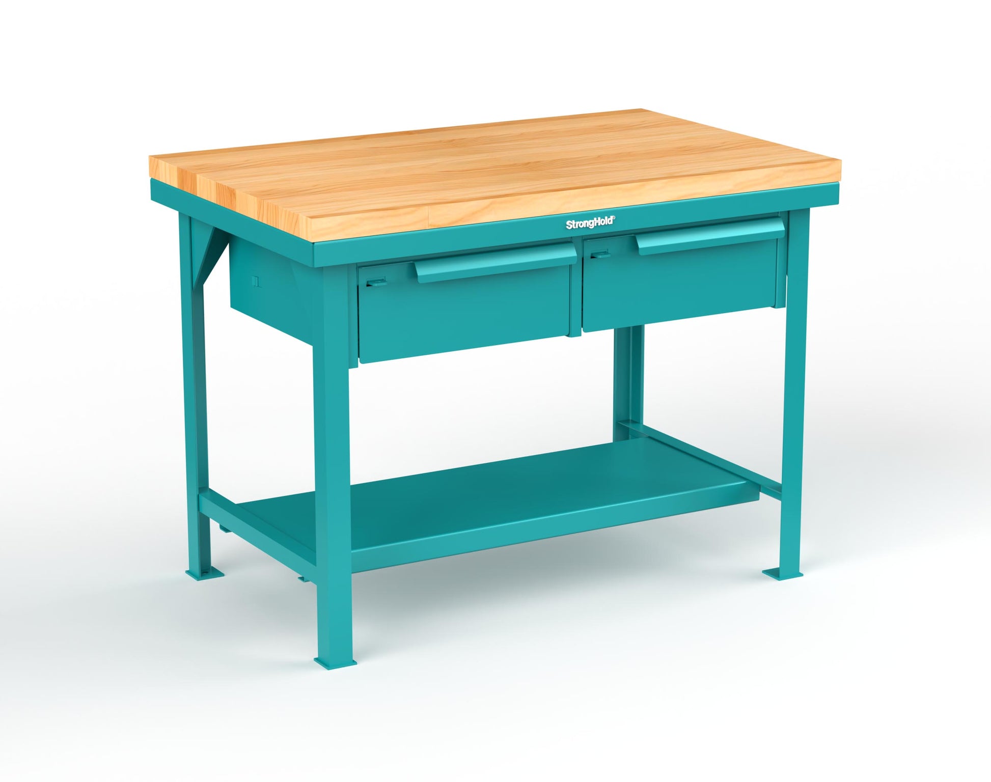 Extreme Duty 7 GA Shop Table with 1 3/4 in. Maple Top, 2 Drawers, 1 Shelf - 48 In. W x 30 In. D x 34 In. H - T4830-2DB-MT-5021