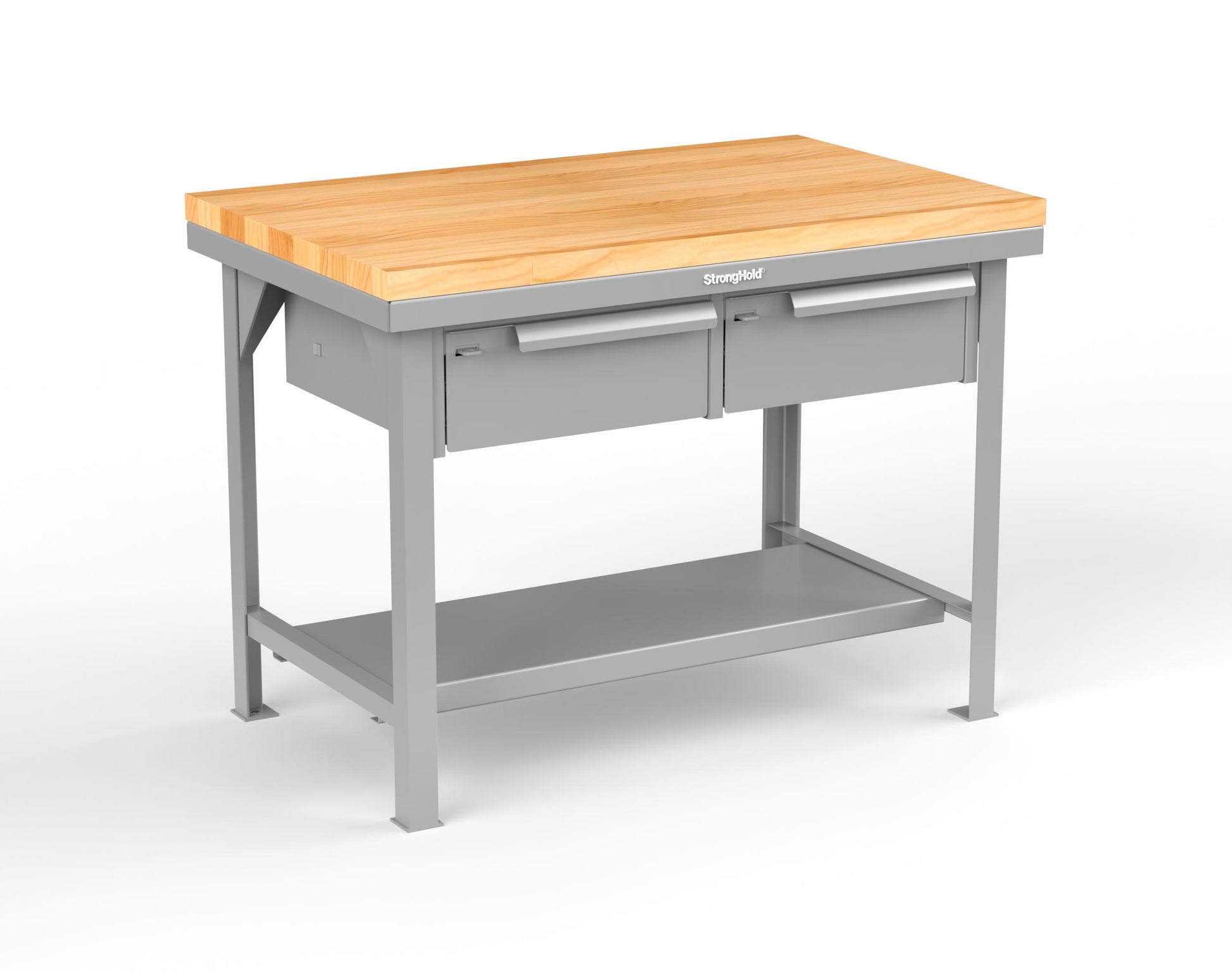 Extreme Duty 7 GA Shop Table with 1 3/4 in. Maple Top, 2 Drawers, 1 Shelf - 48 In. W x 30 In. D x 34 In. H - T4830-2DB-MT-7037