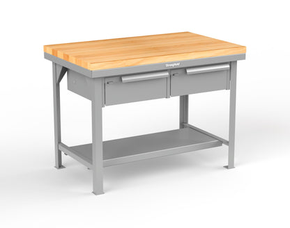 Extreme Duty 7 GA Shop Table with 1 3/4 in. Maple Top, 2 Drawers, 1 Shelf - 48 In. W x 30 In. D x 34 In. H - T4830-2DB-MT-7037