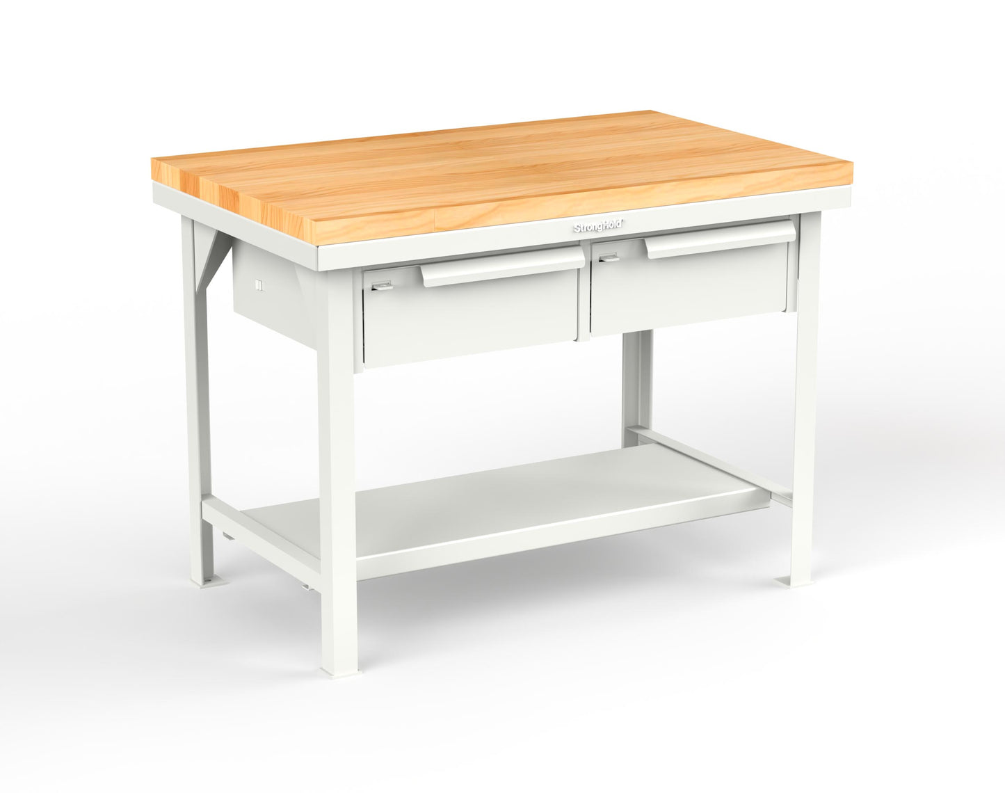 Extreme Duty 7 GA Shop Table with 1 3/4 in. Maple Top, 2 Drawers, 1 Shelf - 48 In. W x 30 In. D x 34 In. H - T4830-2DB-MT-9003