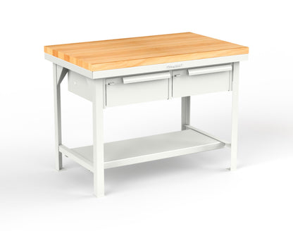 Extreme Duty 7 GA Shop Table with 1 3/4 in. Maple Top, 2 Drawers, 1 Shelf - 48 In. W x 30 In. D x 34 In. H - T4830-2DB-MT-9003