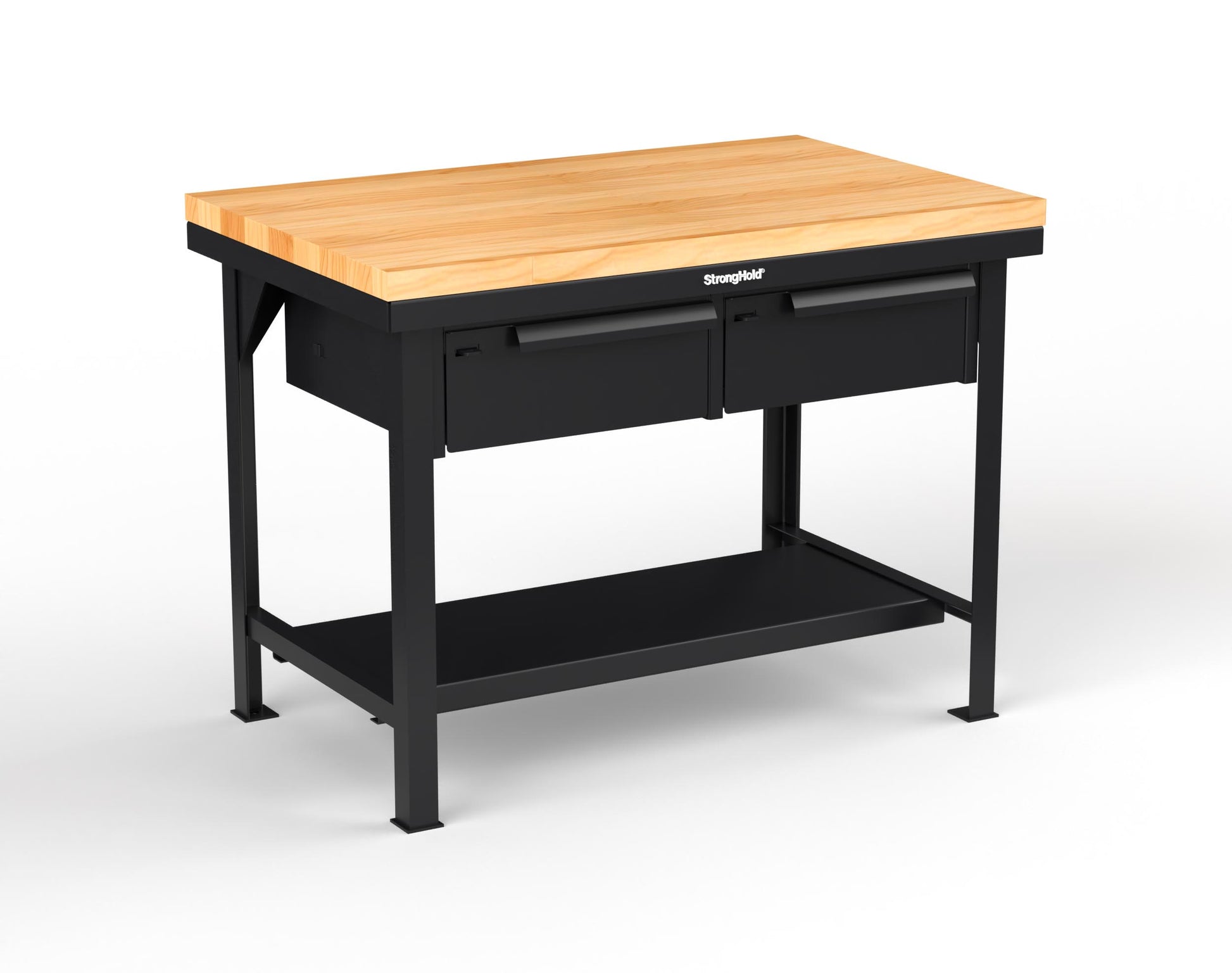 Extreme Duty 7 GA Shop Table with 1 3/4 in. Maple Top, 2 Drawers, 1 Shelf - 48 In. W x 30 In. D x 34 In. H - T4830-2DB-MT-9005