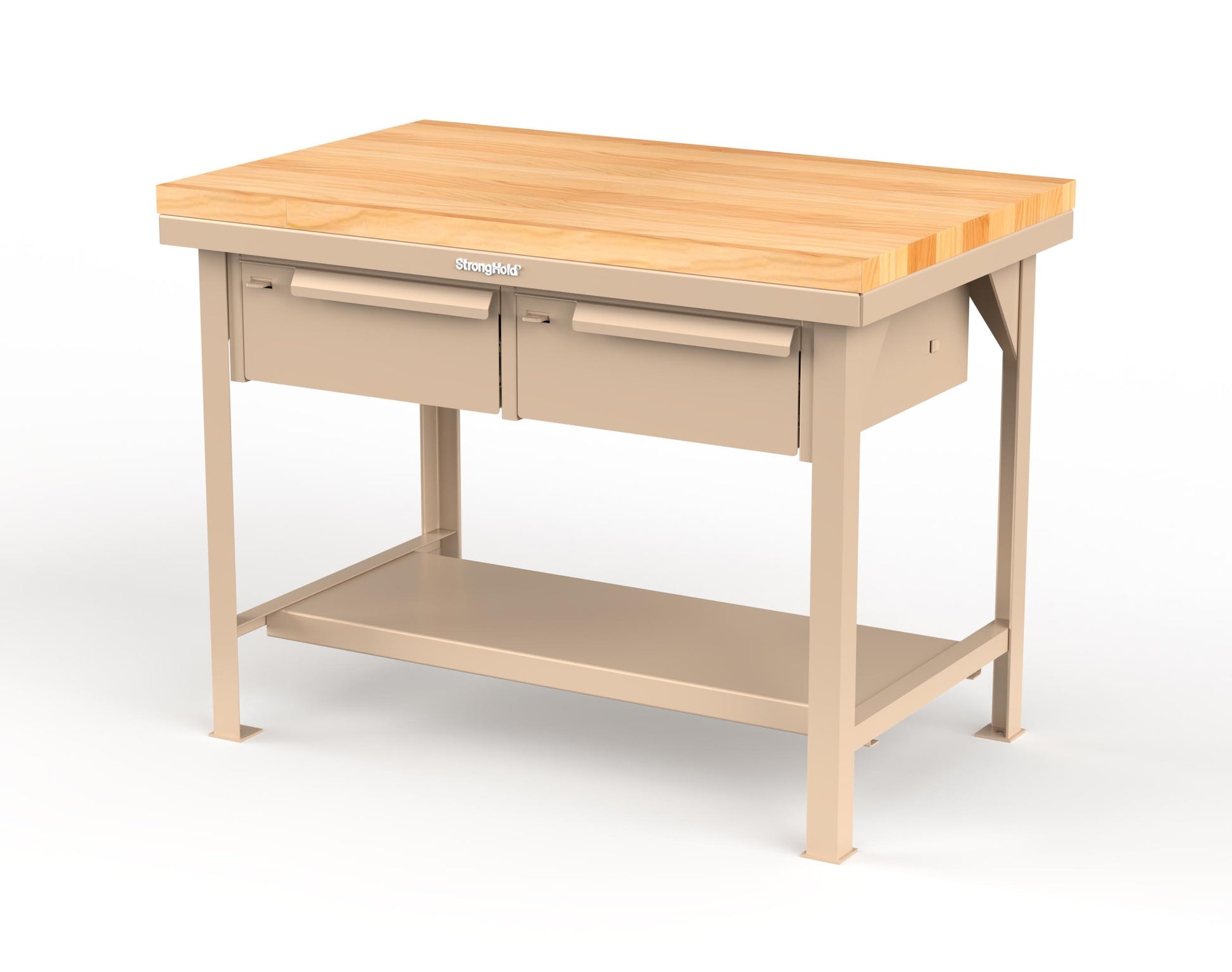 Extreme Duty 7 GA Shop Table with 1 3/4 in. Maple Top, 2 Drawers, 1 Shelf - 48 In. W x 30 In. D x 34 In. H - T4830-2DB-MT-1019