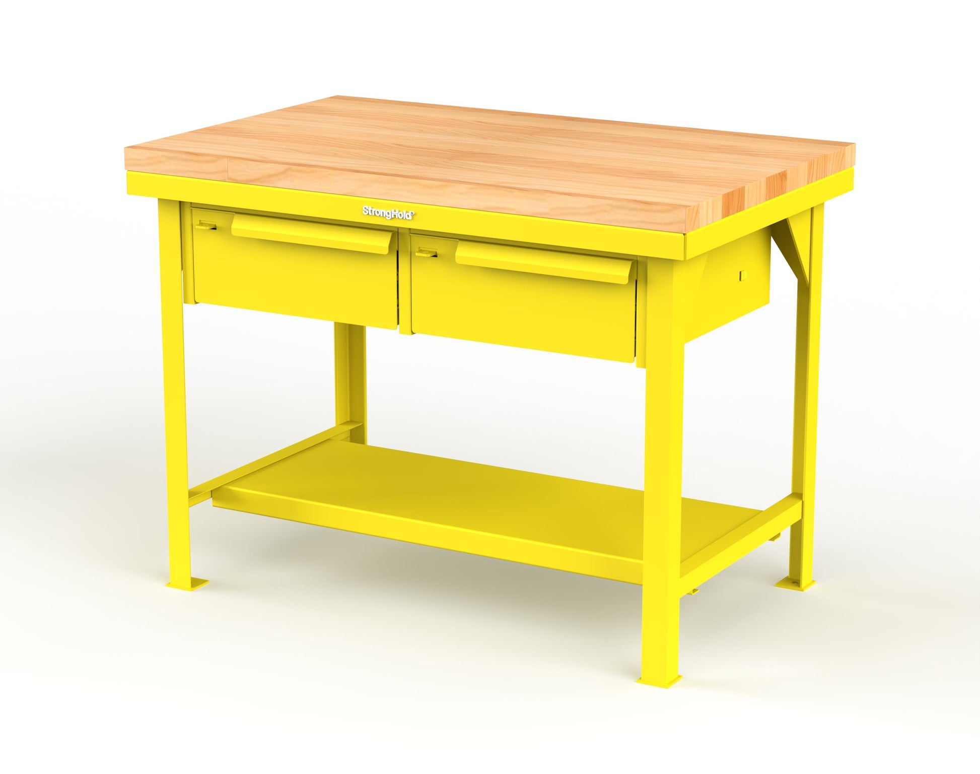 Extreme Duty 7 GA Shop Table with 1 3/4 in. Maple Top, 2 Drawers, 1 Shelf - 48 In. W x 30 In. D x 34 In. H - T4830-2DB-MT-1021