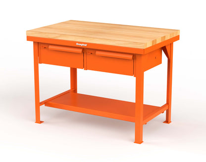 Extreme Duty 7 GA Shop Table with 1 3/4 in. Maple Top, 2 Drawers, 1 Shelf - 48 In. W x 30 In. D x 34 In. H - T4830-2DB-MT-2009