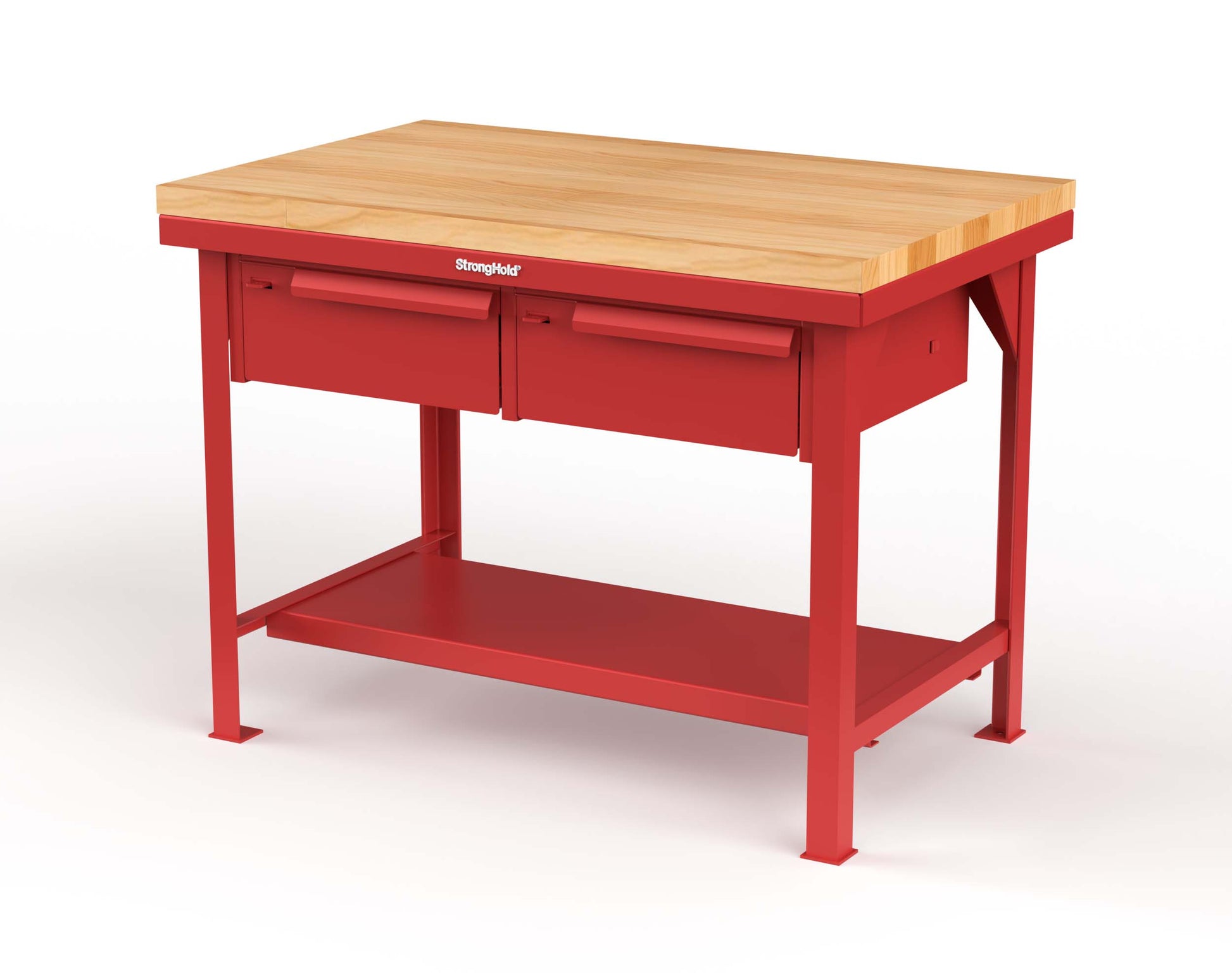 Extreme Duty 7 GA Shop Table with 1 3/4 in. Maple Top, 2 Drawers, 1 Shelf - 48 In. W x 30 In. D x 34 In. H - T4830-2DB-MT-3001