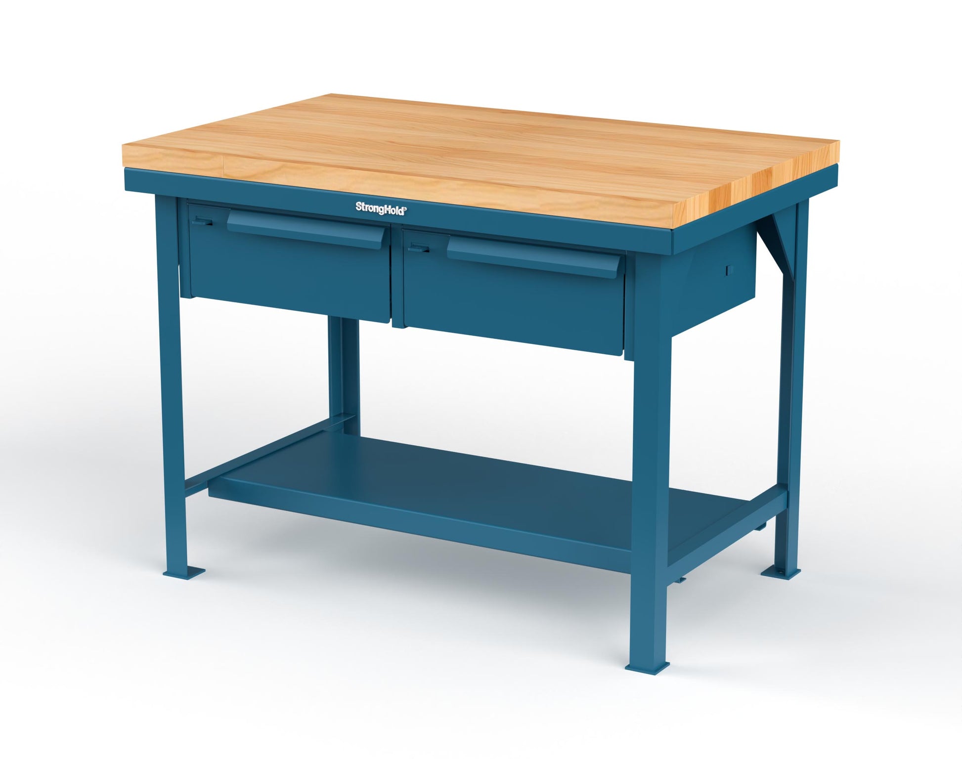 Extreme Duty 7 GA Shop Table with 1 3/4 in. Maple Top, 2 Drawers, 1 Shelf - 48 In. W x 30 In. D x 34 In. H - T4830-2DB-MT-5001