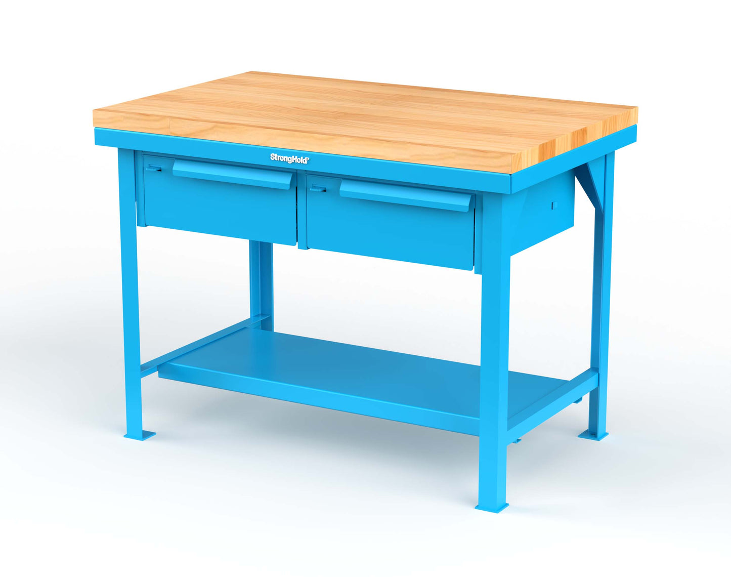 Extreme Duty 7 GA Shop Table with 1 3/4 in. Maple Top, 2 Drawers, 1 Shelf - 48 In. W x 30 In. D x 34 In. H - T4830-2DB-MT-5012