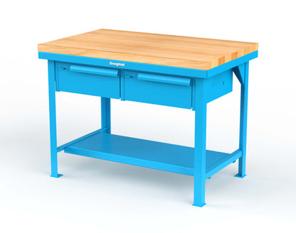 Extreme Duty 7 GA Shop Table with 1 3/4 in. Maple Top, 2 Drawers, 1 Shelf - 48 In. W x 30 In. D x 34 In. H - T4830-2DB-MT-5012