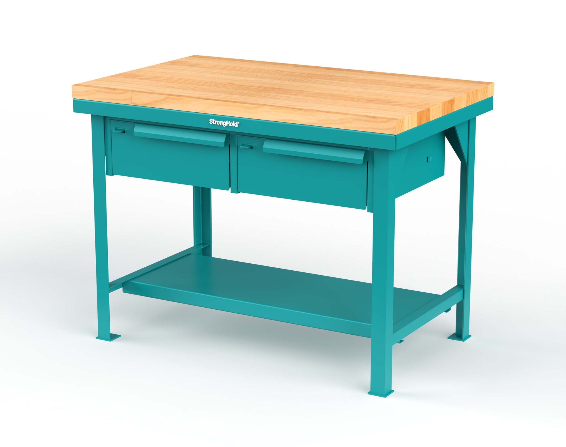 Extreme Duty 7 GA Shop Table with 1 3/4 in. Maple Top, 2 Drawers, 1 Shelf - 48 In. W x 30 In. D x 34 In. H - T4830-2DB-MT-5021