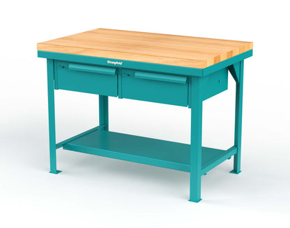 Extreme Duty 7 GA Shop Table with 1 3/4 in. Maple Top, 2 Drawers, 1 Shelf - 48 In. W x 30 In. D x 34 In. H - T4830-2DB-MT-5021