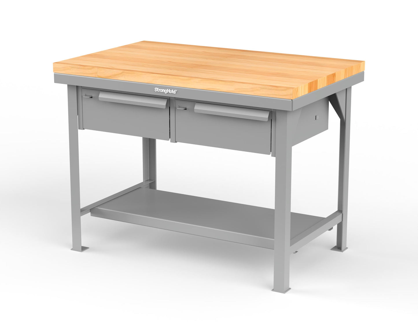 Extreme Duty 7 GA Shop Table with 1 3/4 in. Maple Top, 2 Drawers, 1 Shelf - 48 In. W x 30 In. D x 34 In. H - T4830-2DB-MT-7037
