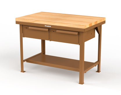 Extreme Duty 7 GA Shop Table with 1 3/4 in. Maple Top, 2 Drawers, 1 Shelf - 48 In. W x 30 In. D x 34 In. H - T4830-2DB-MT-8008