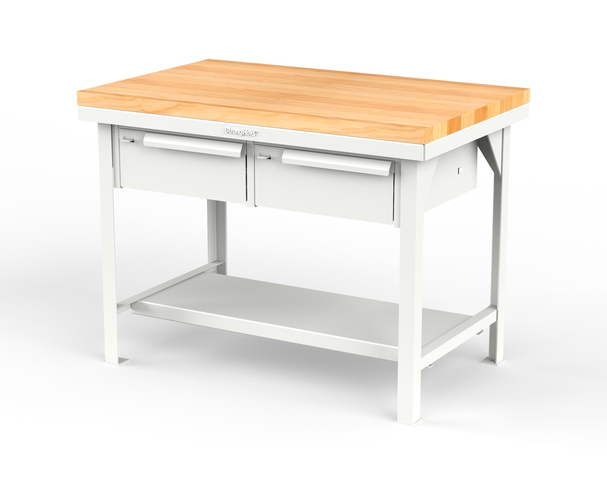Extreme Duty 7 GA Shop Table with 1 3/4 in. Maple Top, 2 Drawers, 1 Shelf - 48 In. W x 30 In. D x 34 In. H - T4830-2DB-MT-9003
