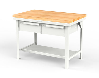Extreme Duty 7 GA Shop Table with 1 3/4 in. Maple Top, 2 Drawers, 1 Shelf - 48 In. W x 30 In. D x 34 In. H - T4830-2DB-MT-9003