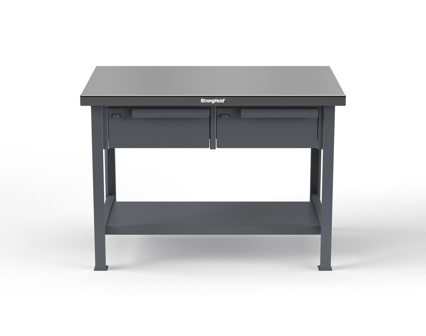 Extreme Duty 7 GA Shop Table with Stainless Steel Top, 2 Drawers, 1 Shelf - 48 In. W x 30 In. D x 34 In. H - T4830-2DB-SSTOP-7024