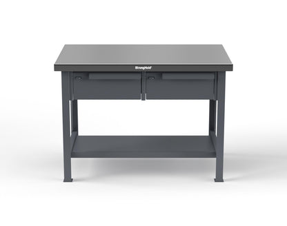 Extreme Duty 7 GA Shop Table with Stainless Steel Top, 2 Drawers, 1 Shelf - 48 In. W x 30 In. D x 34 In. H - T4830-2DB-SSTOP-7024