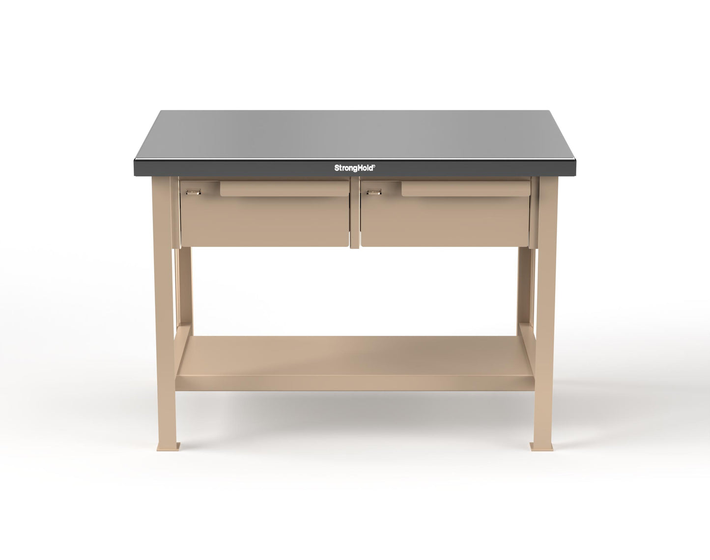 Extreme Duty 7 GA Shop Table with Stainless Steel Top, 2 Drawers, 1 Shelf - 48 In. W x 30 In. D x 34 In. H - T4830-2DB-SSTOP-1019