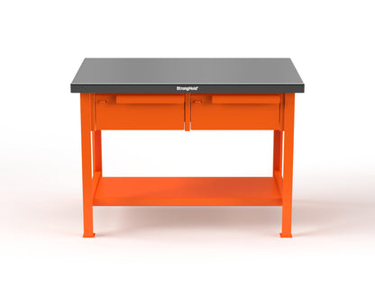 Extreme Duty 7 GA Shop Table with Stainless Steel Top, 2 Drawers, 1 Shelf - 48 In. W x 30 In. D x 34 In. H - T4830-2DB-SSTOP-2009
